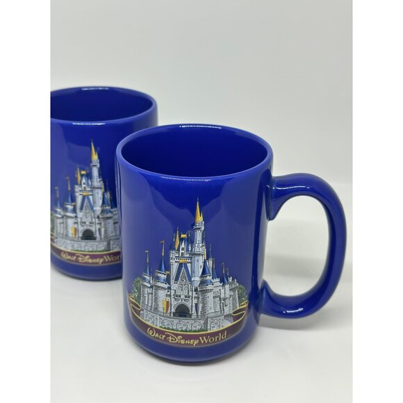 Walt Disney World Souvenir Mug Deep Blue - Magic Kingdom Relief 4.75"| Set of 2 - Picture 3 of 9